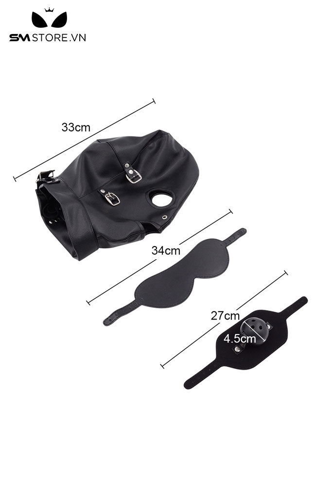 SMT2843 - Ball gag có mặt nạ da PU trùm kín đầu dài 33cm