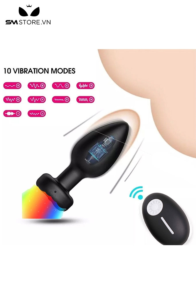 SMT974 - Butt plug rung ngoáy đèn 7 màu điều khiển từ xa