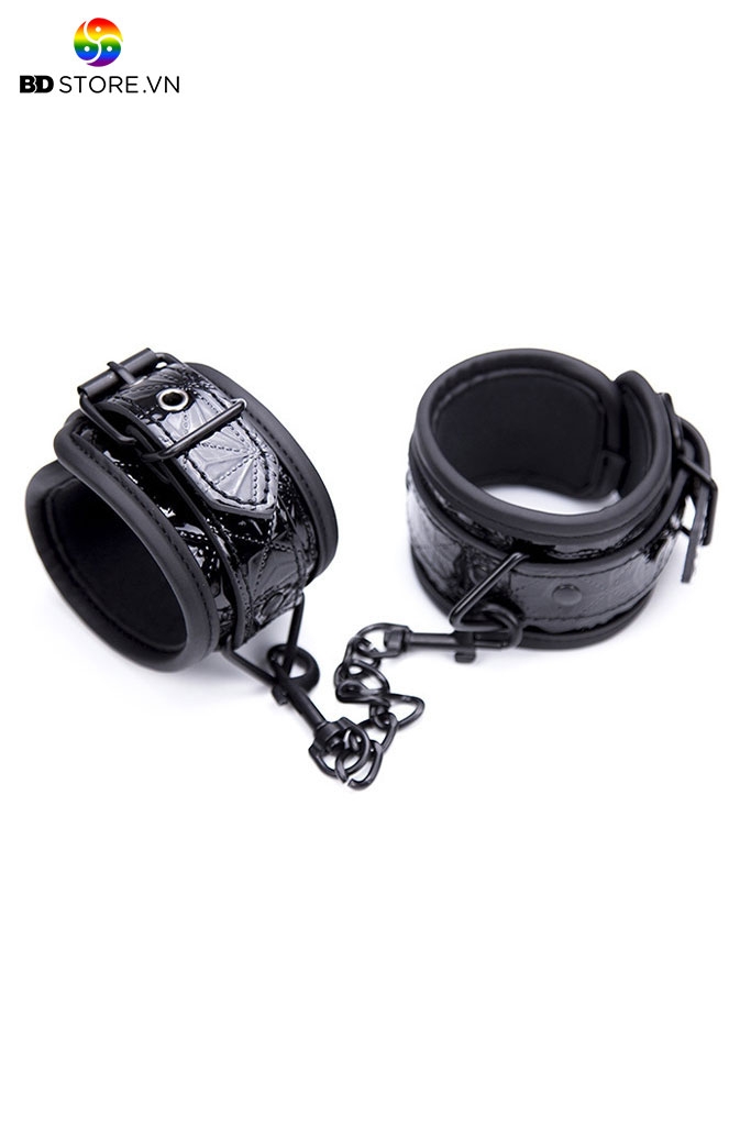 BDT069 - Còng tay tình yêu chất liệu da bóng có xích nối liền dài 32cm