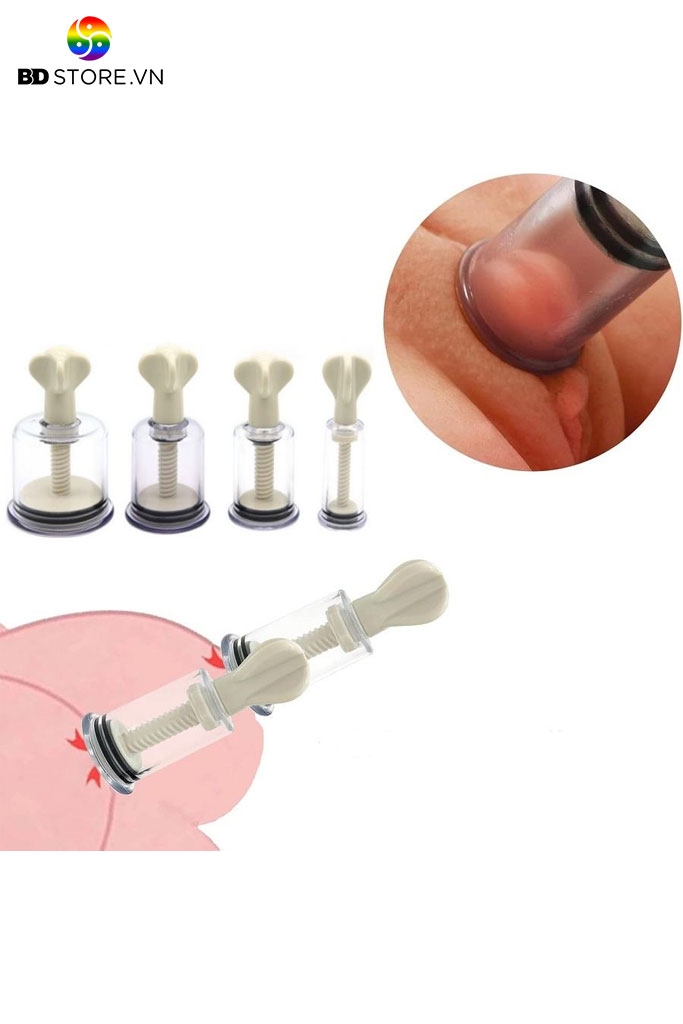 BDT688 - Set 2 chiếc hút núm vú với ống trong suốt bơm tay có 4 size