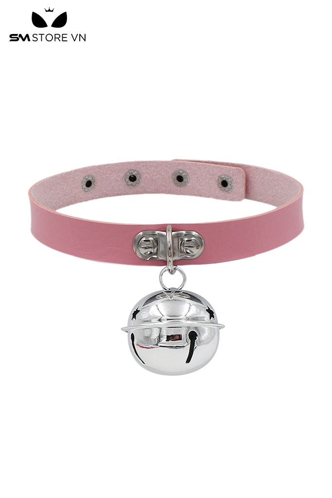 SMP106 - vòng cổ choker đính chuông dây da PU 4 nấc cài