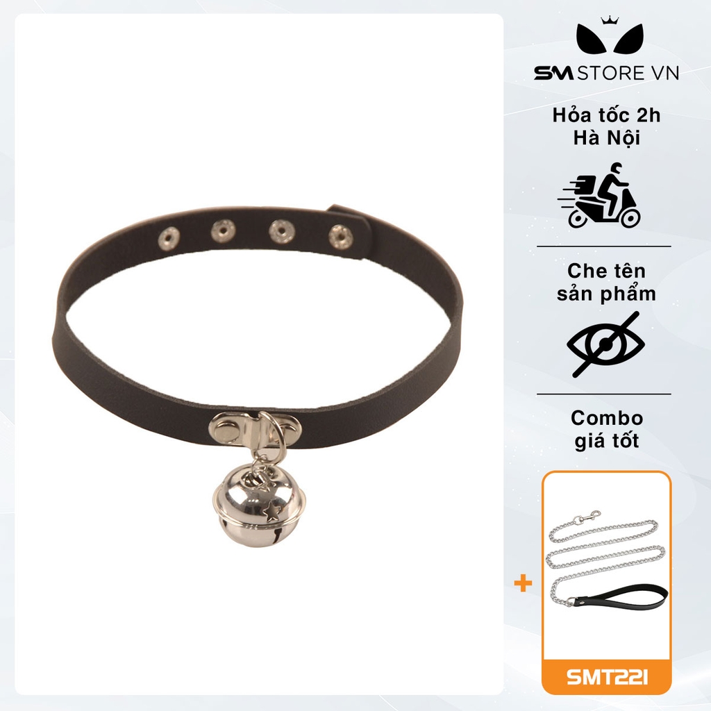 SMP106 - vòng cổ choker đính chuông dây da PU 4 nấc cài