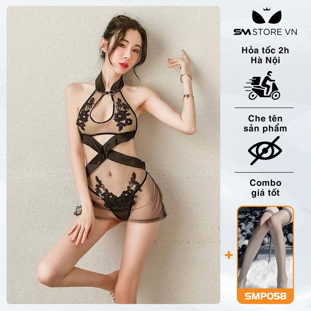 SMS017 - Combo váy ngủ siêu ngắn mỏng trong suốt & quần lọt khe