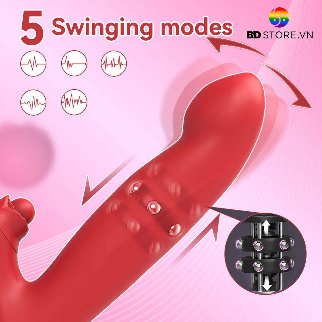 BDT490 - Dương vật giả silicon rung thụt ngoáy xoay sạc điện dài 245mm