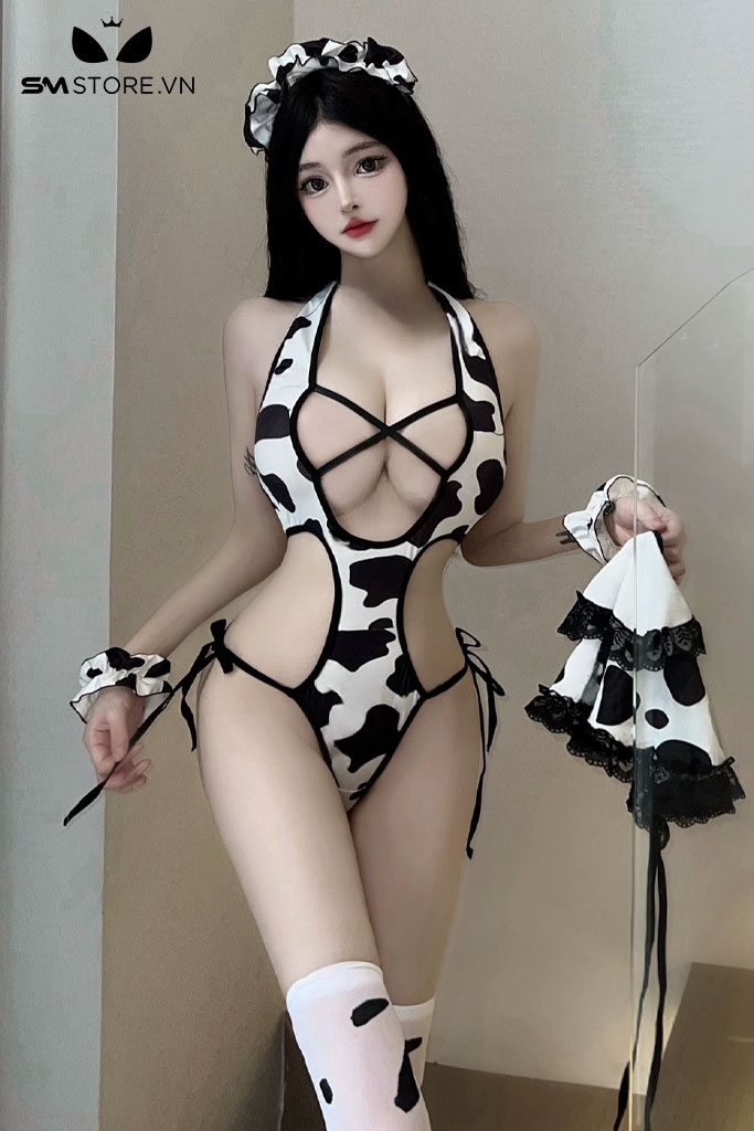 SMS886 - Váy ngủ cosplay bò sữa quyến rũ với váy siêu ngắn gợi cảm