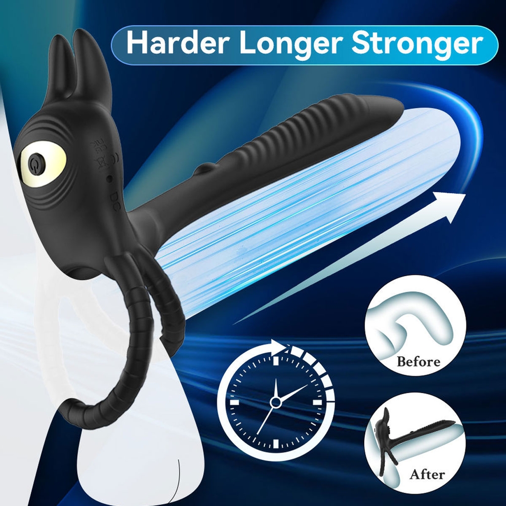 SMT1130 - Vòng rung tai thỏ silicon đeo dương vật mix dildo có 10 chế độ