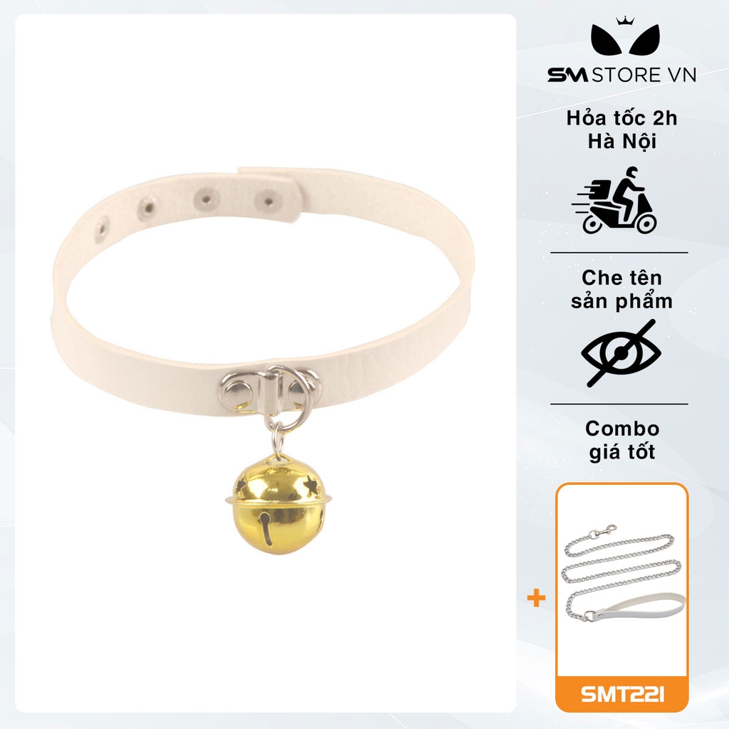 SMP106 - vòng cổ choker đính chuông dây da PU 4 nấc cài