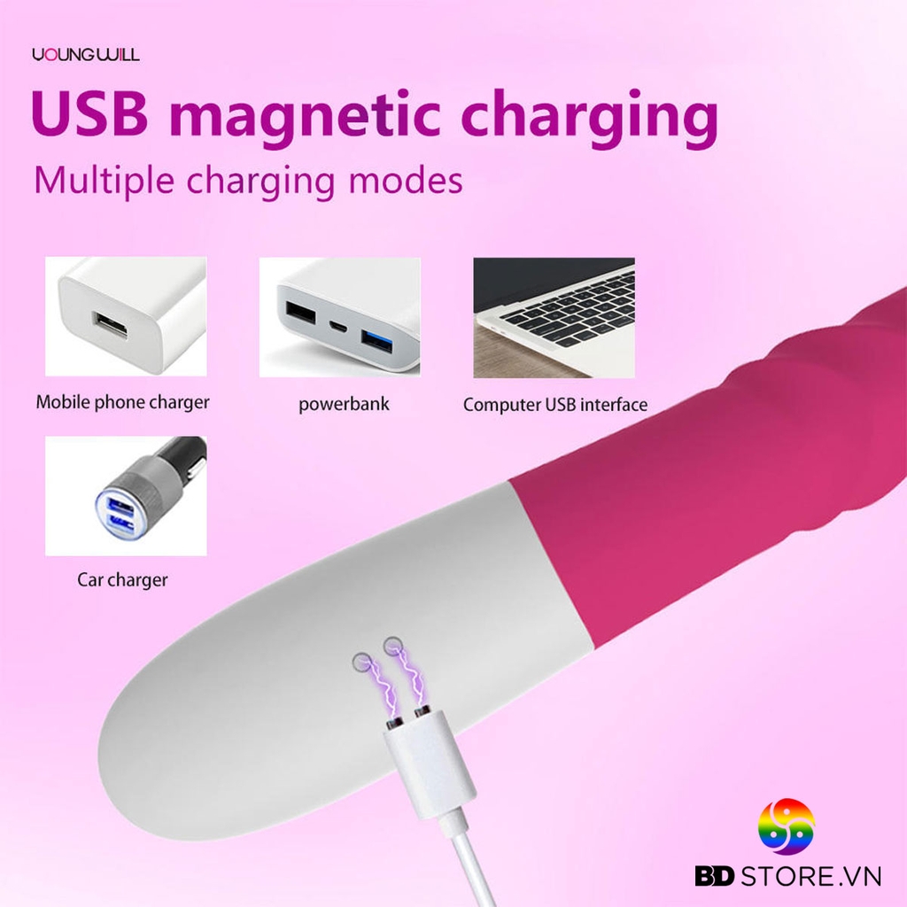 BDT2351 - Máy rung tai thỏ đầu dương vật sạc điện dài 23.5cm
