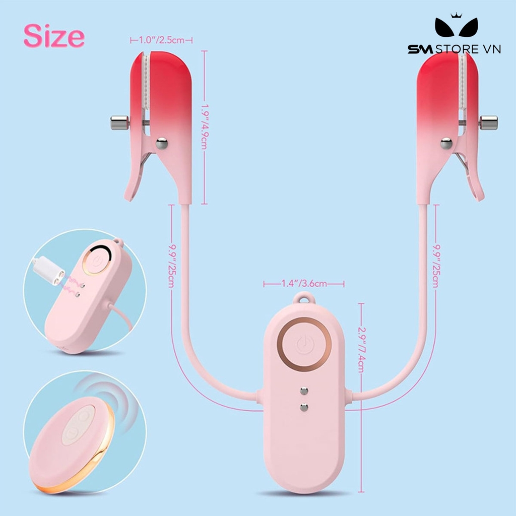 SMT1998 - Kẹp núm vú rung có dây và điều khiển mini dùng sạc điện
