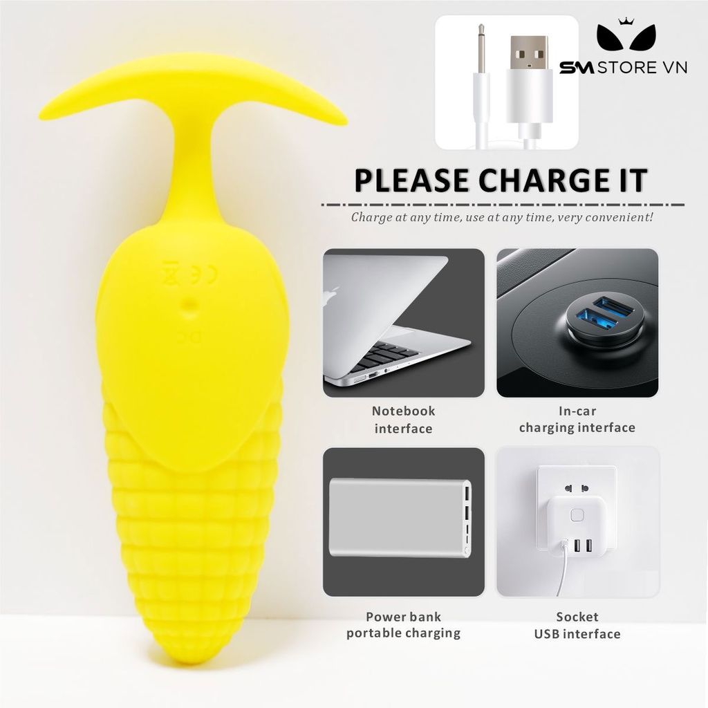 SMT1724 - Butt plugs hình bắp ngô điều khiển từ xa dài 10.5cm