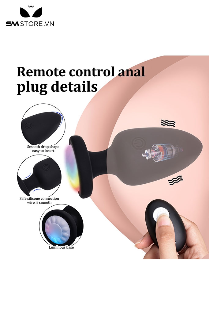 SMT974 - Butt plug rung ngoáy đèn 7 màu điều khiển từ xa