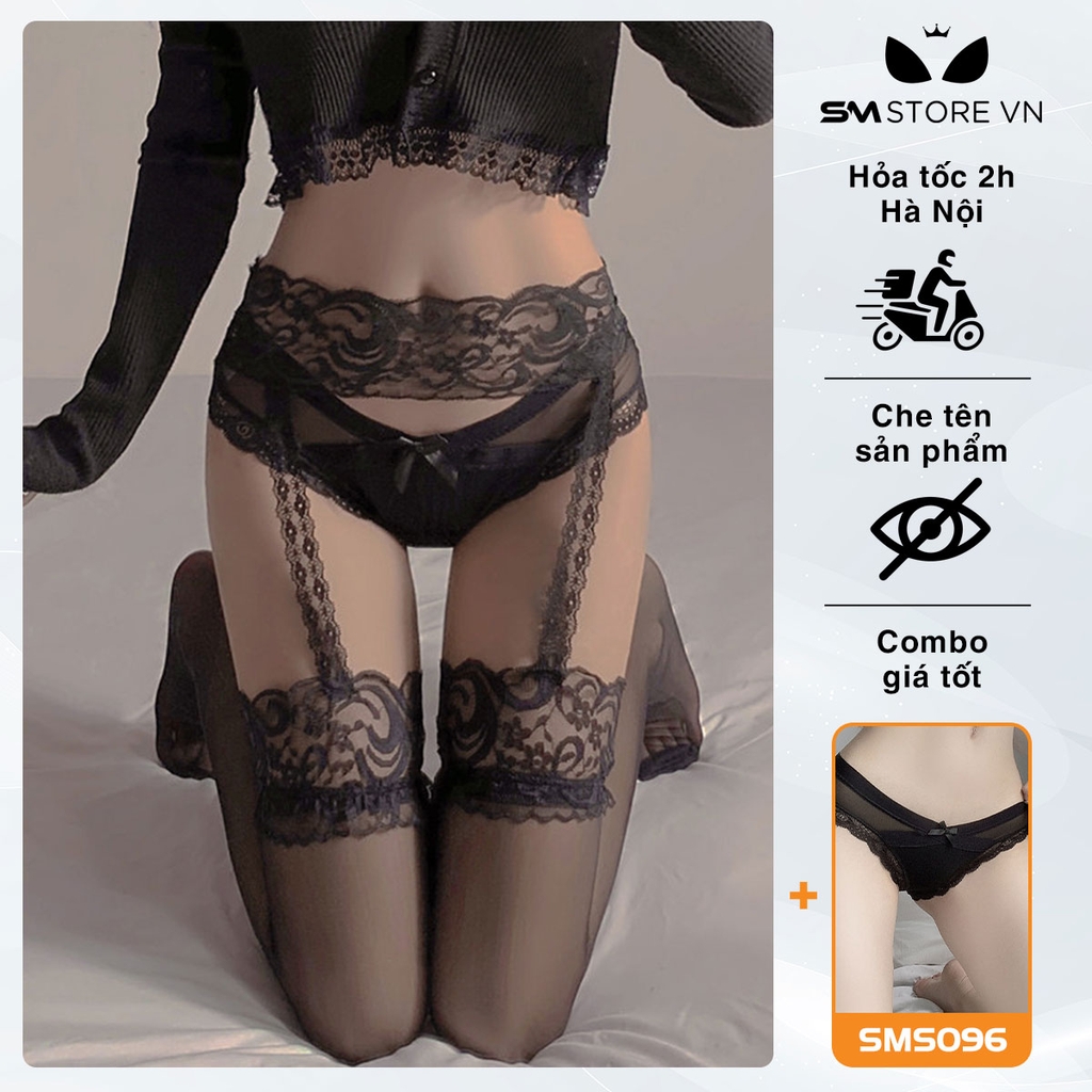 SMP012 - Garter tất da chân đai đơn gắn liền phối ren sexy gợi cảm