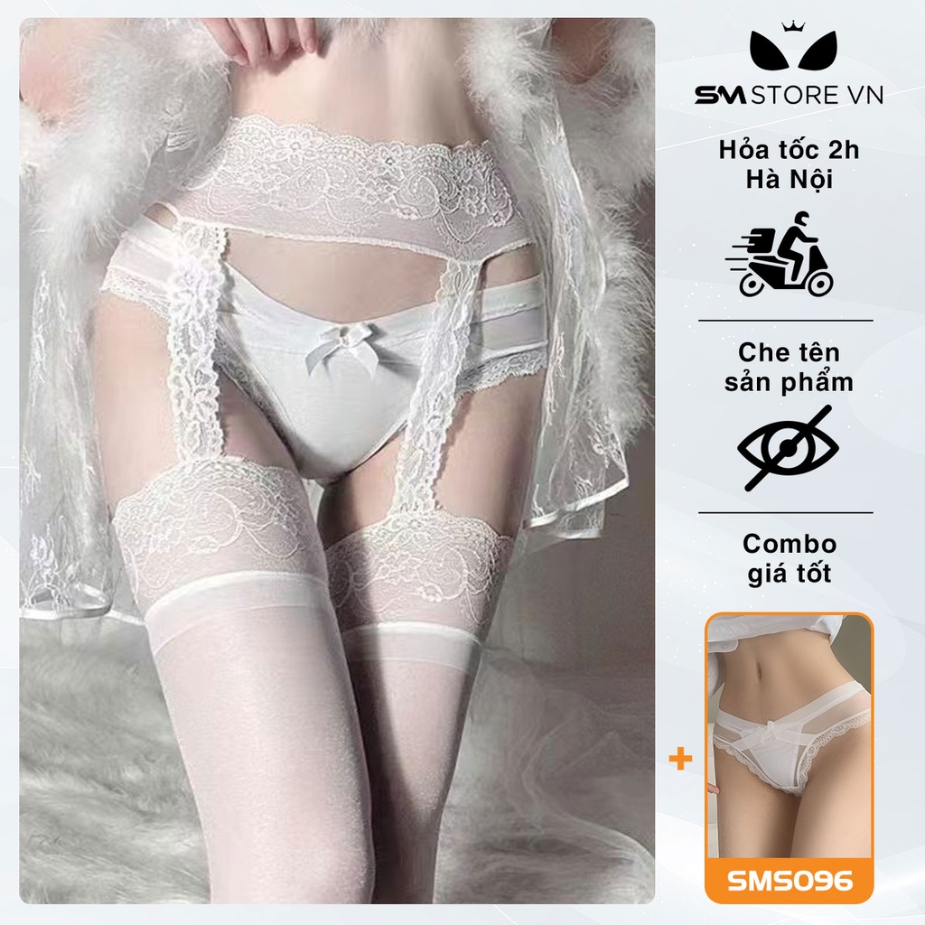 SMP012 - Garter tất da chân đai đơn gắn liền phối ren sexy gợi cảm