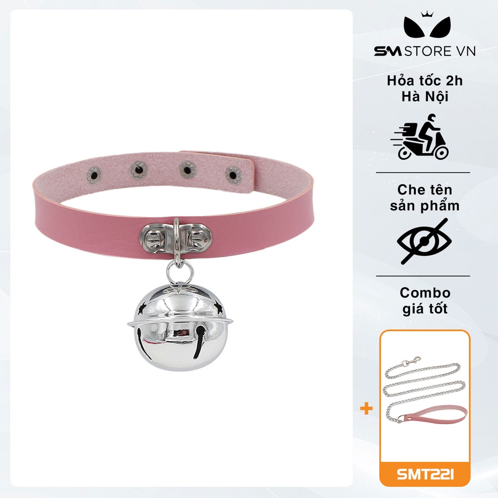 SMP106 - vòng cổ choker đính chuông dây da PU 4 nấc cài