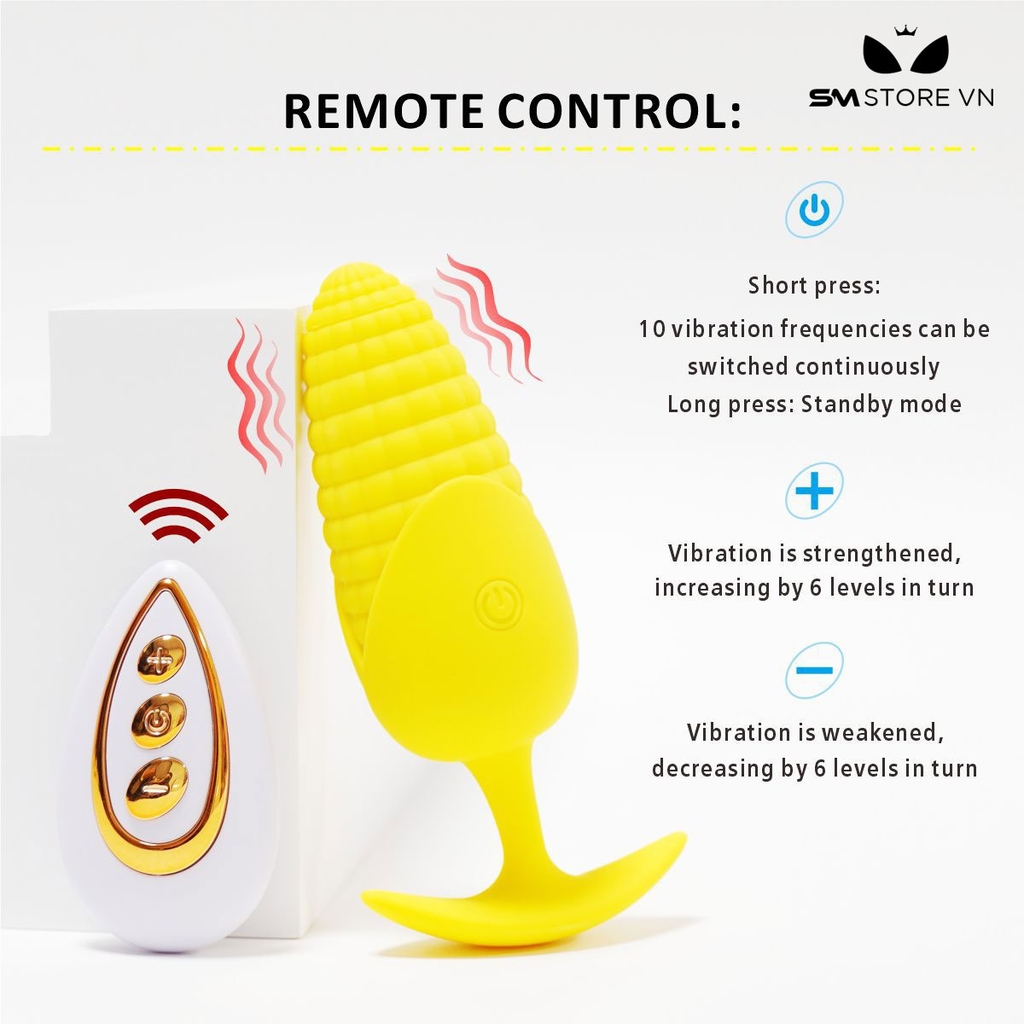 SMT1724 - Butt plugs hình bắp ngô điều khiển từ xa dài 10.5cm
