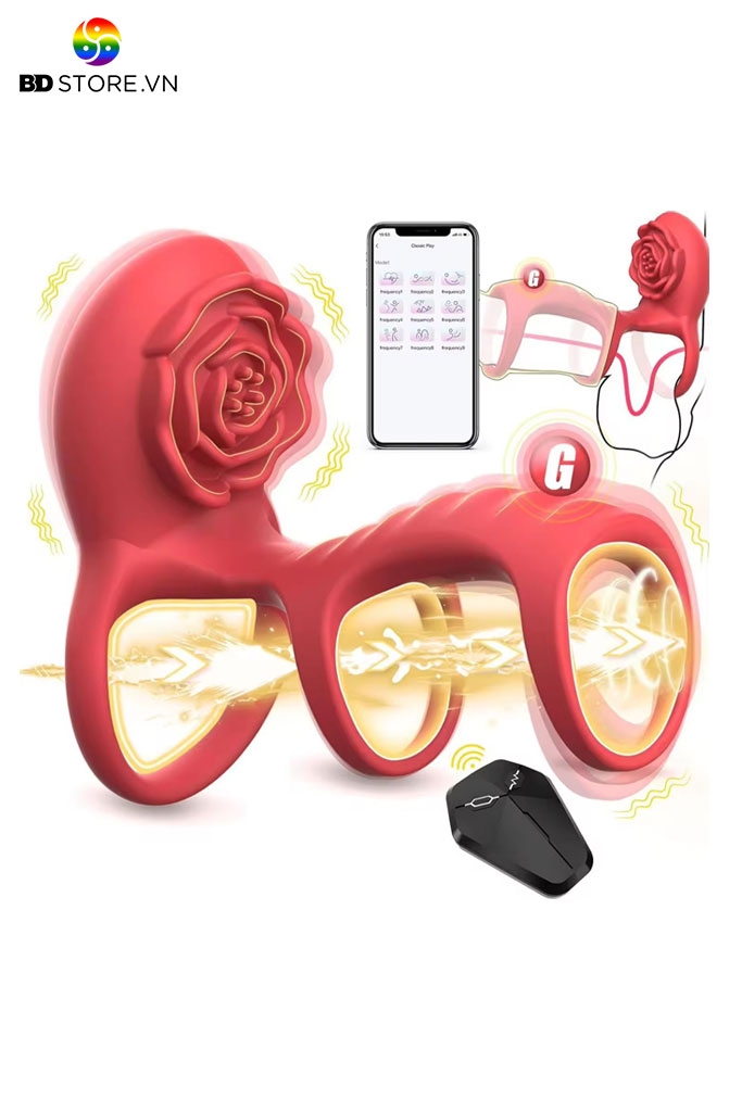 BDT1124 - Vòng rung dương vật có 3 vòng với phần đầu hoa điều khiển xa