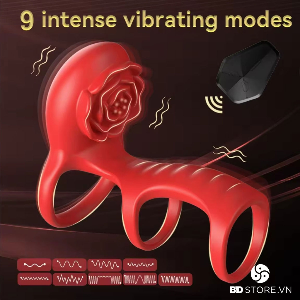 BDT1124 - Vòng rung dương vật có 3 vòng với phần đầu hoa điều khiển xa