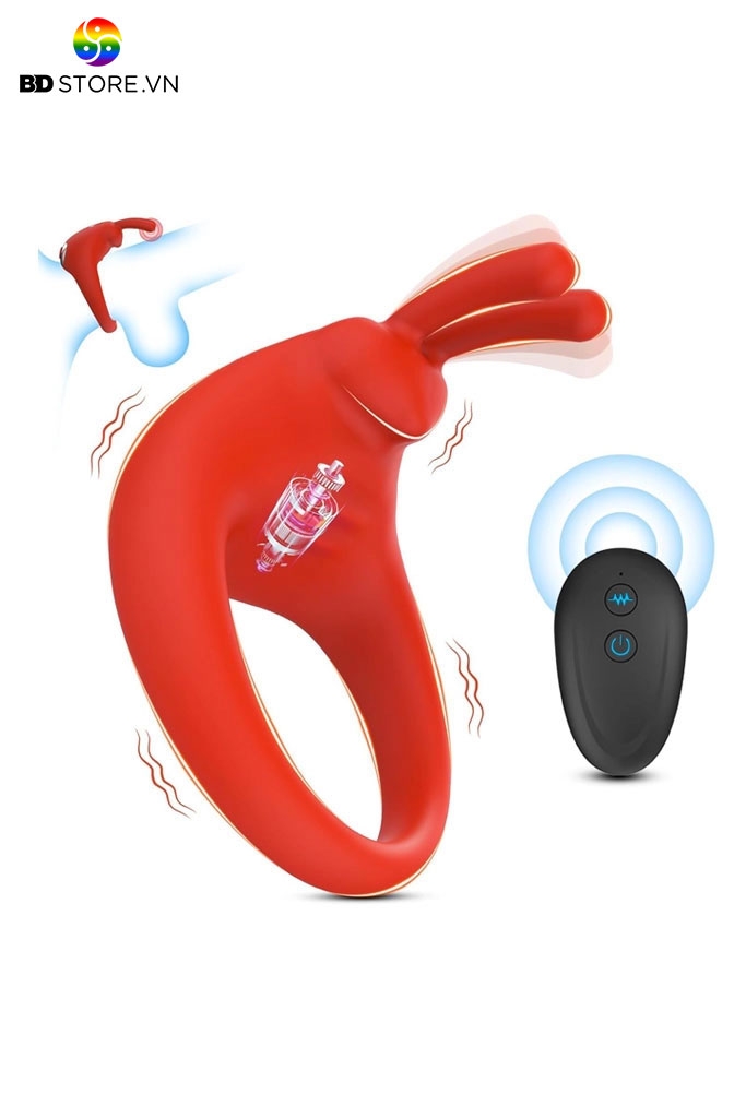 BDT1125 - Vòng rung đeo dương vật tai thỏ điều khiển từ xa và 10 tần số