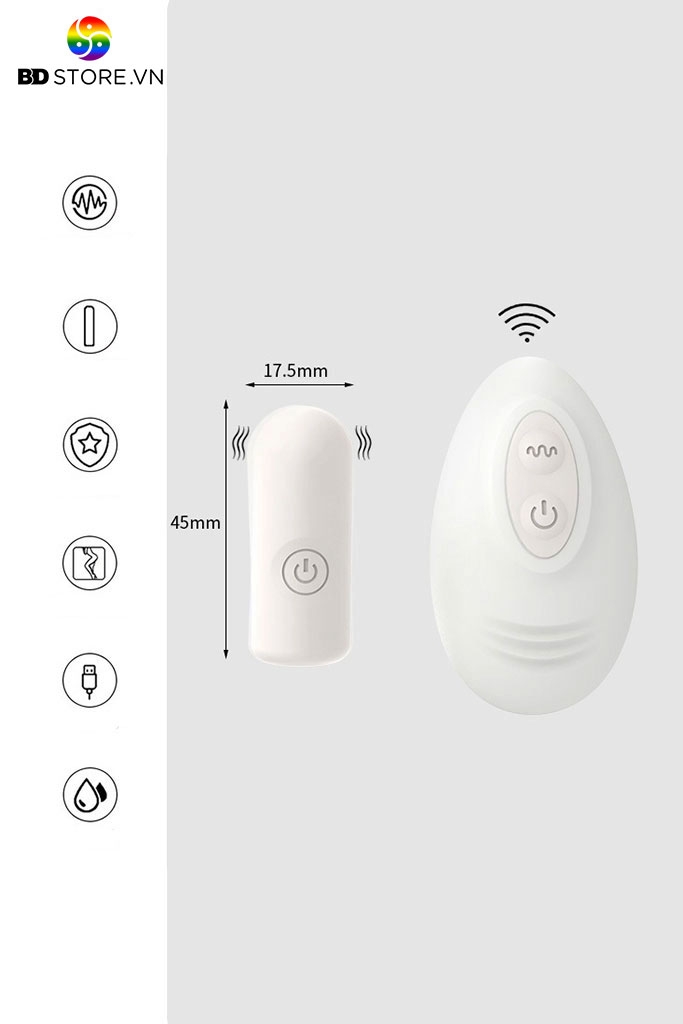 BDT1135 - Trứng rung mini điều khiển từ xa dài 45mm sạc điện