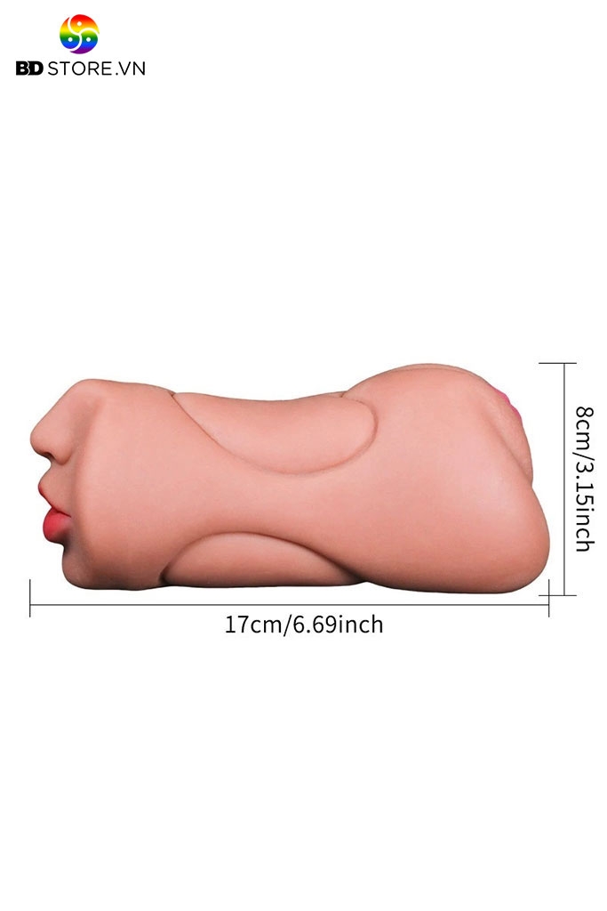 BDT1142 - Âm đạo giả cầm tay 2 đầu miệng có lưỡi và răng dài 17cm