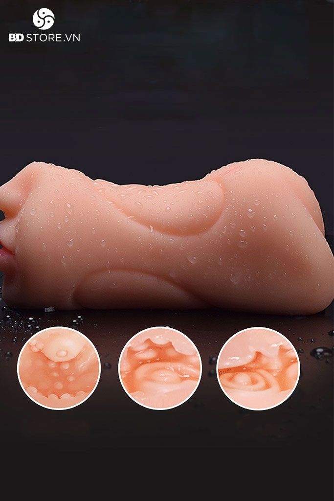 BDT1142 - Âm đạo giả cầm tay 2 đầu miệng có lưỡi và răng dài 17cm