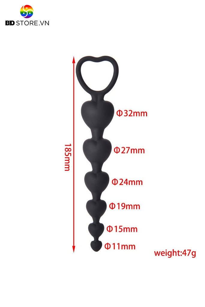 BDT116 - Anal beads với chuỗi hạt hình trái tim có quai cầm dài 18.5cm
