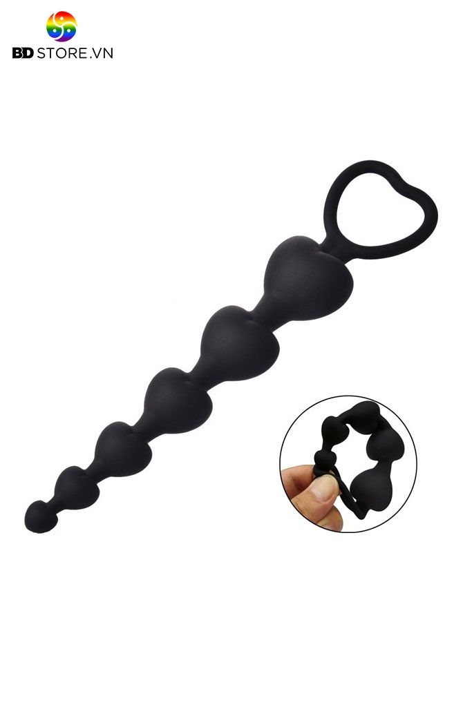 BDT116 - Anal beads với chuỗi hạt hình trái tim có quai cầm dài 18.5cm