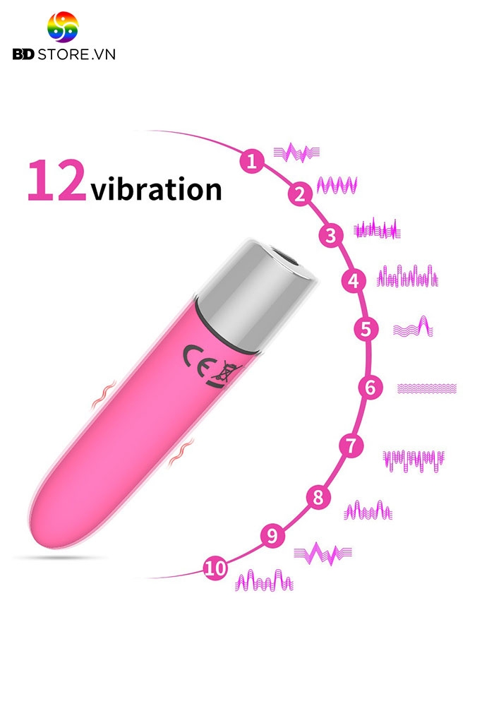 BDT1204 - Trứng rung cỡ nhỏ hình thỏi son có 12 chế độ sạc điện dài 9.2mm