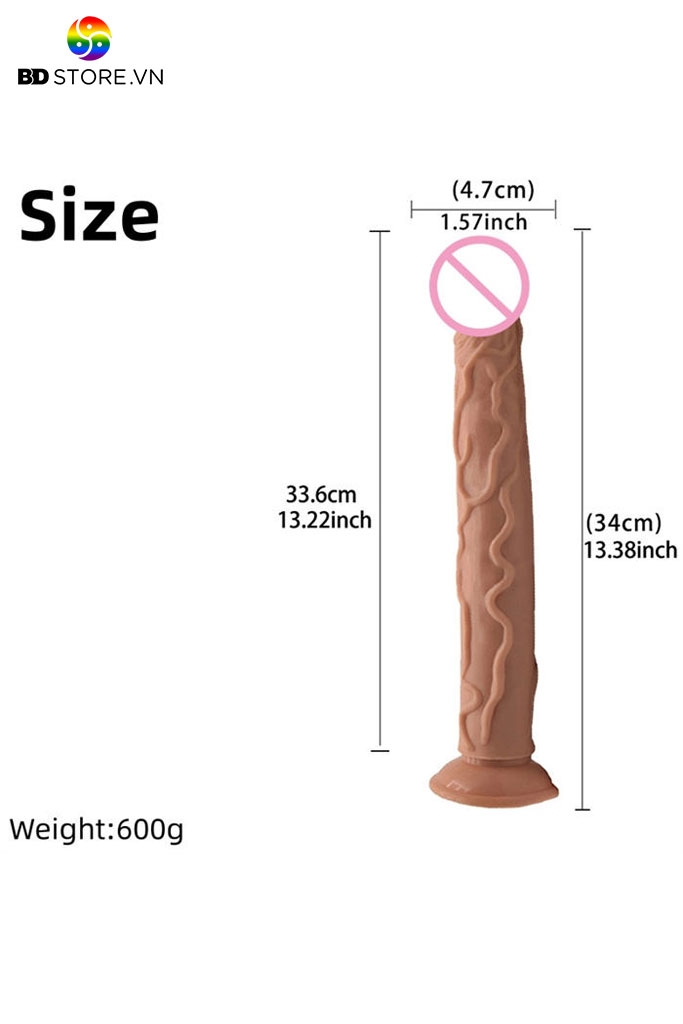 BDT1282 - Cu giả hít tường silicon mềm dẻo có gân nổi siêu dài 34cm