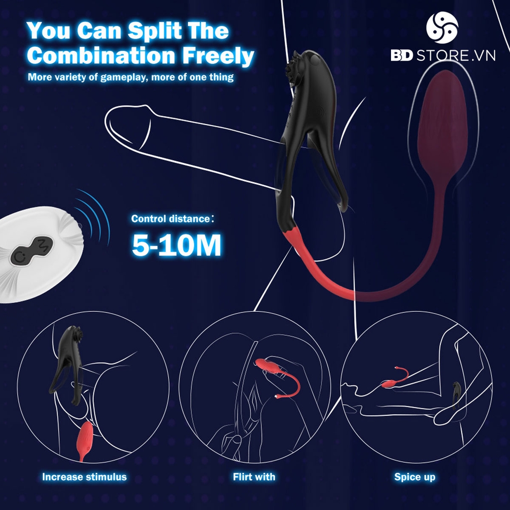 BDT1371 - Vòng rung đeo dương vật kích thích điểm G điều khiển từ xa