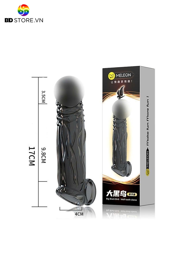 BDT1442 - Bao cao su đôn dên đen trong suốt có bi nổi dài 17cm