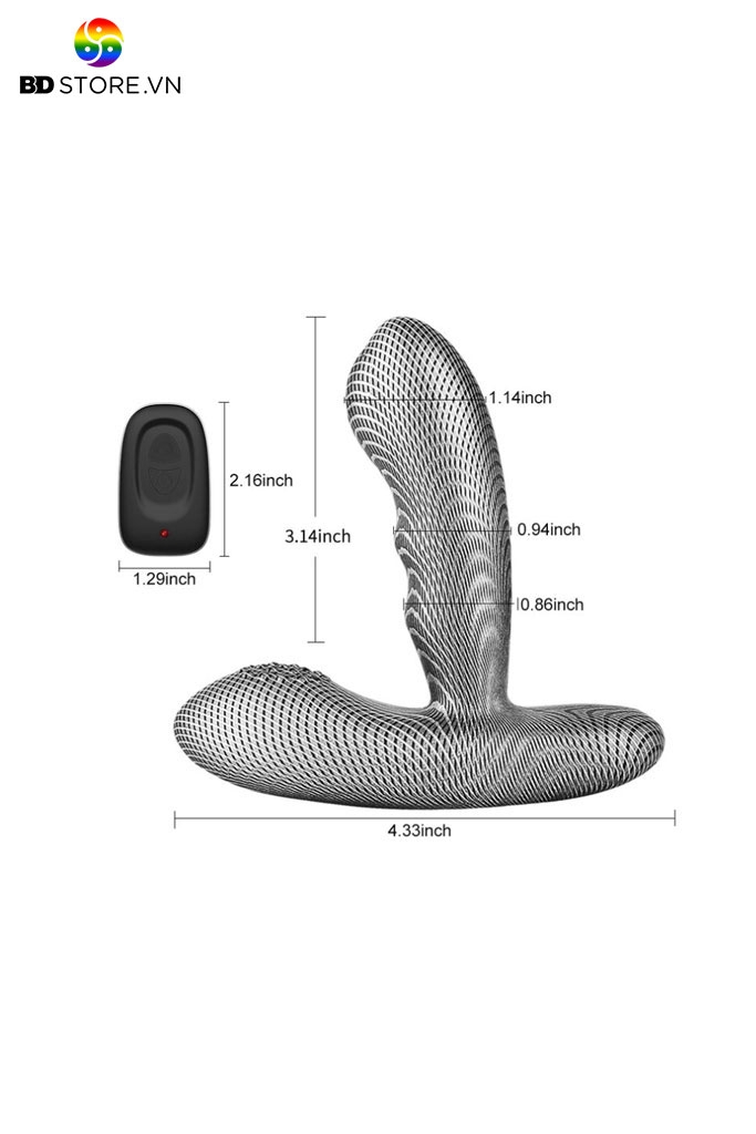 BDT1507 - Sex anal plug thiết kế dáng cong đế chữ T có 16 tần số rung