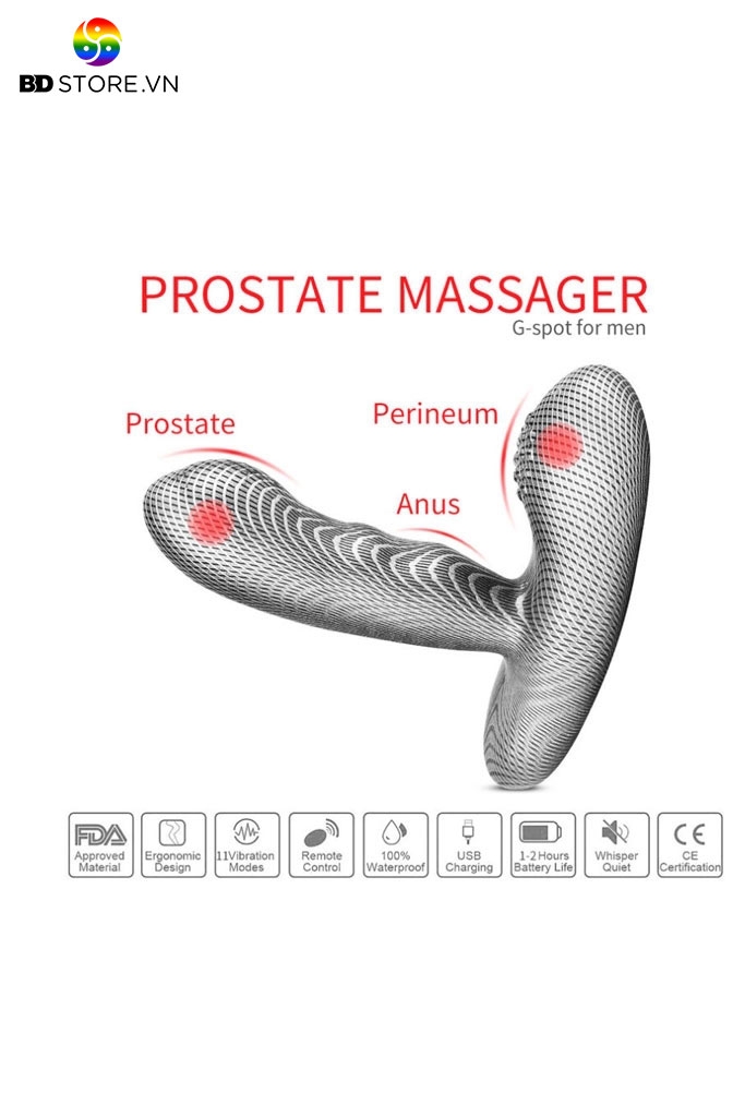 BDT1507 - Sex anal plug thiết kế dáng cong đế chữ T có 16 tần số rung
