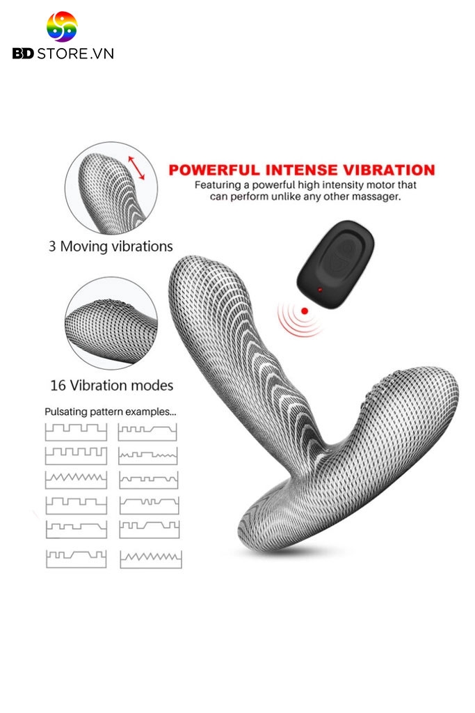 BDT1507 - Sex anal plug thiết kế dáng cong đế chữ T có 16 tần số rung