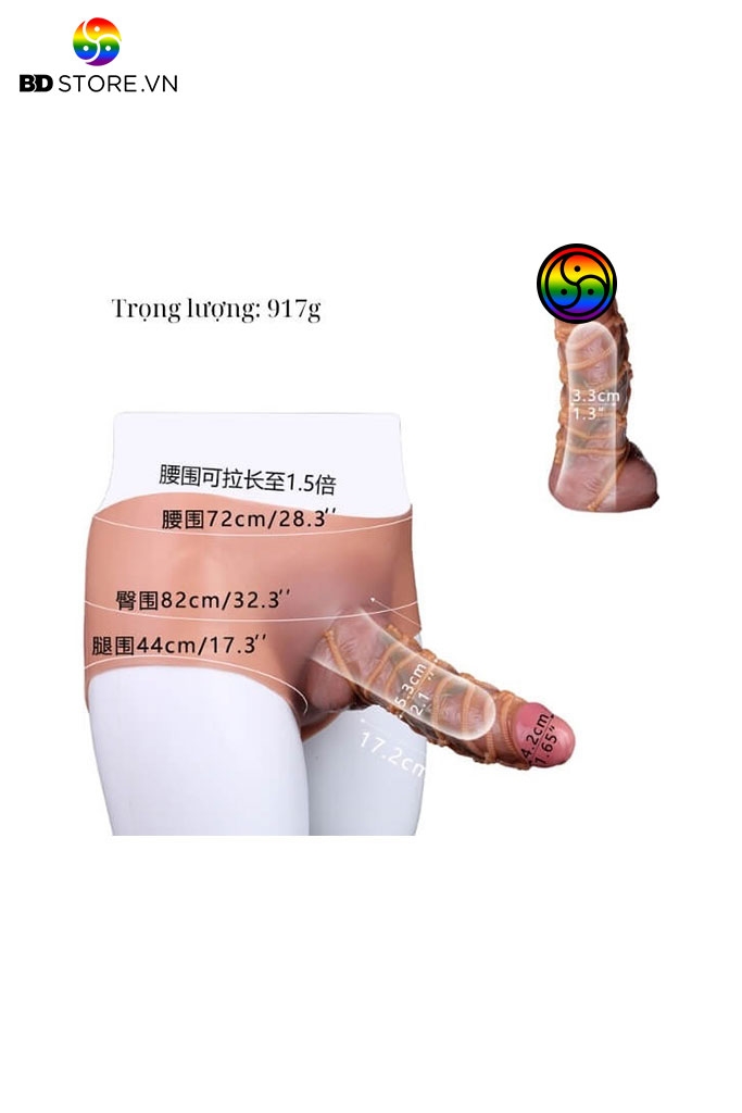 BDT1564 - Dương vật giả rỗng có quần và gân dây thừng nổi silicon co giãn