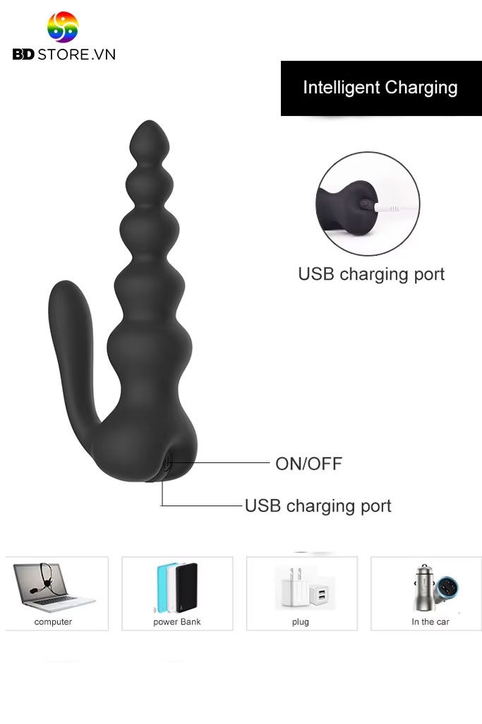 BDT1565 - Anal beads silicon điều khiển từ xa có 10 tần số dài 16cm