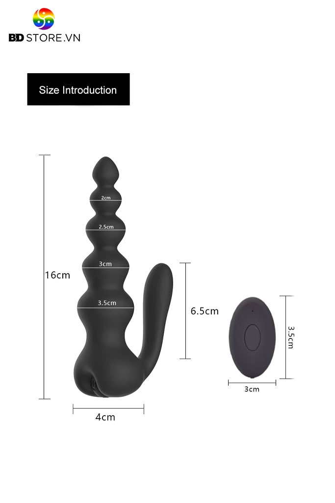 BDT1565 - Anal beads silicon điều khiển từ xa có 10 tần số dài 16cm