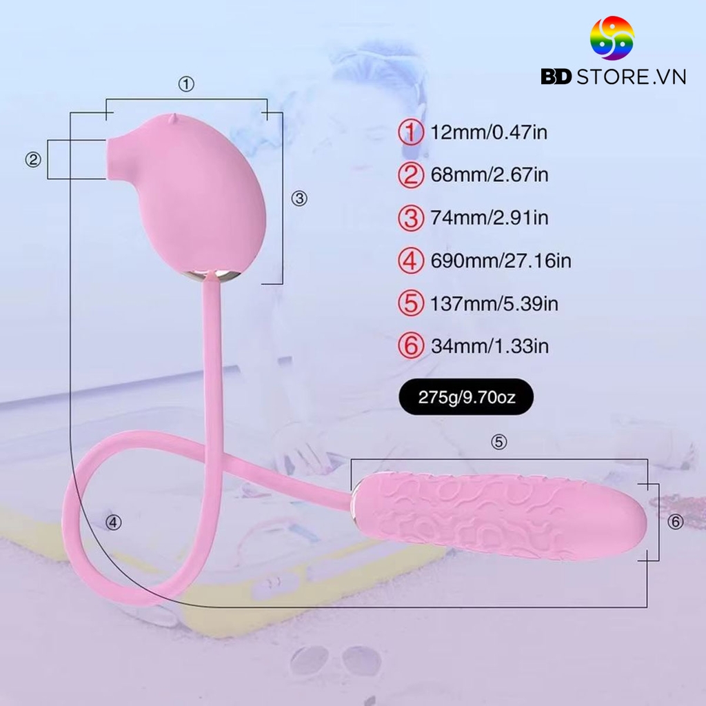 BDT1600 - Trứng rung hút 2 đầu có remote và 7 tần số dài 661mm