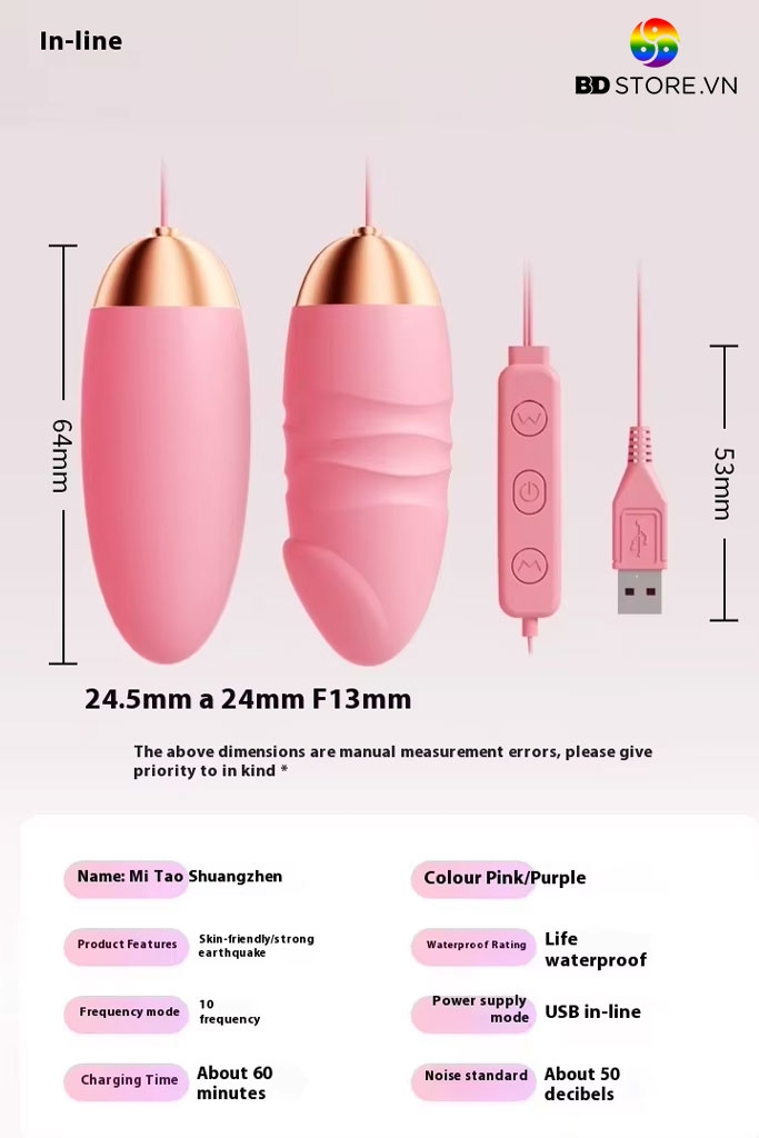 BDT1688 - Trứng rung 2 đầu mix đầu dương vật mini có 10 chế độ