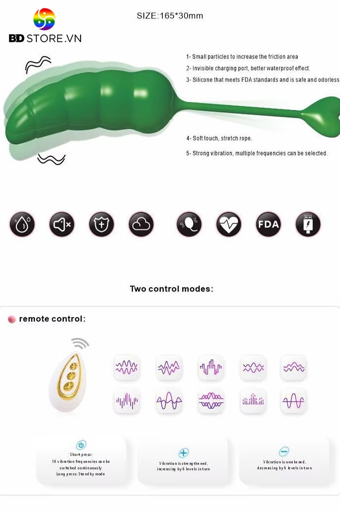 BDT1725 - Trứng rung điều khiển từ xa không dây ngụy trang quả ớt dài 16.5cm