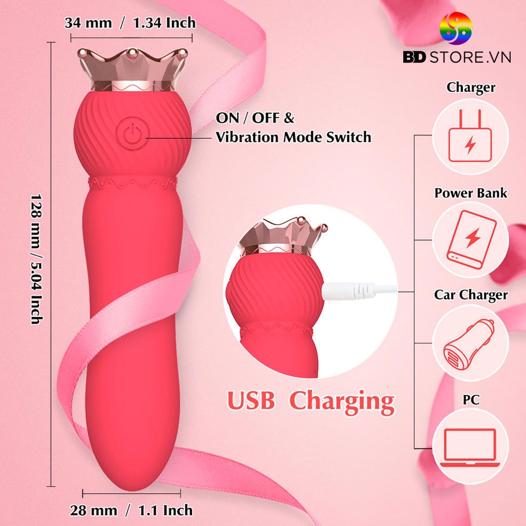 BDT1842 - Trứng rung tình yêu ngụy trang viên đạn có vương miện dài 13cm