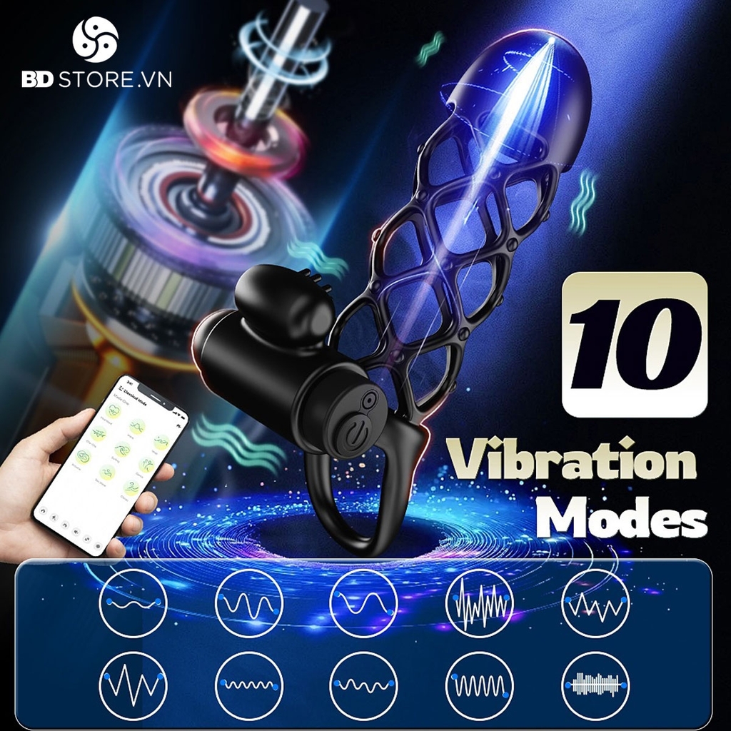 BDT2027 - Vòng đeo dương vật rung mix dương vật rỗng điều khiển xa