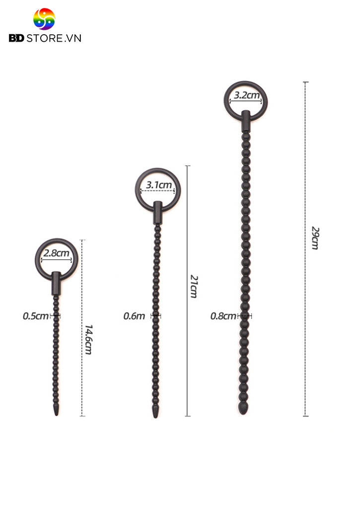 BDT2186 - Sounding silicon niệu đạo chuỗi bi liền và đầu tròn có 3 kích thước