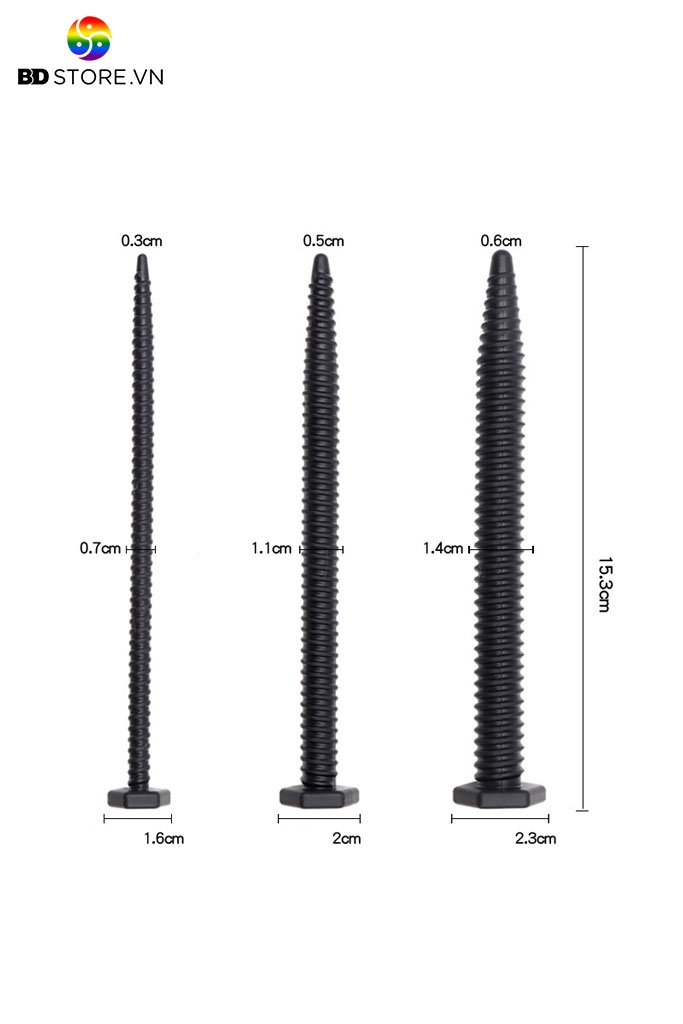 BDT2188 - Sounding niệu đạo silicon vân ngang hình đinh vít dài 15.3cm