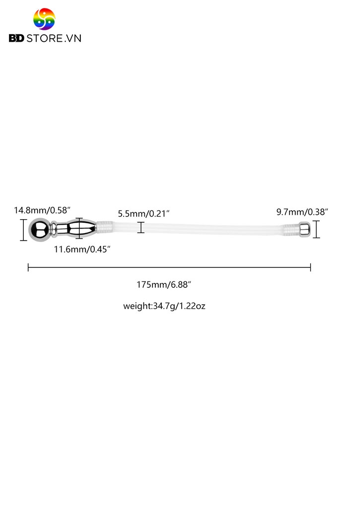 BDT2207 - Sounding đồ chơi niệu đạo thông lỗ tiểu có nắp đóng mở dài 175mm