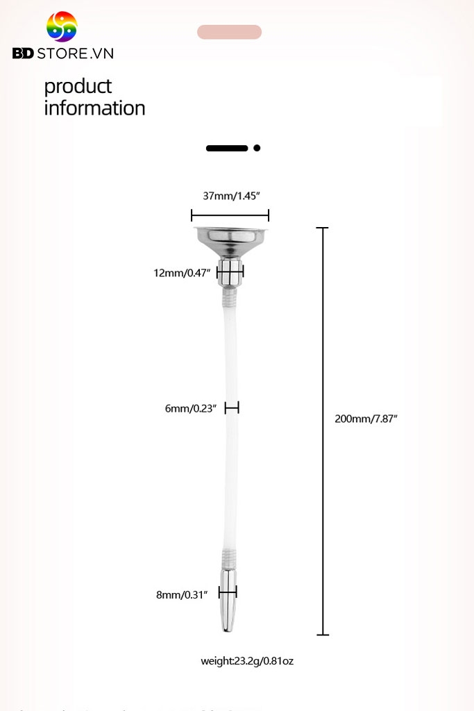 BDT2208 - Dụng cụ sounding silicon thông tiểu hình phễu dài 20cm