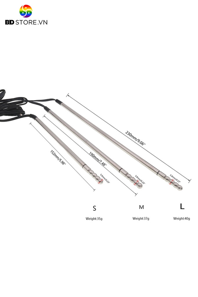 BDT2381 - Đồ chơi niệu đạo sounding inox kích điện dài 15 19 và 23cm