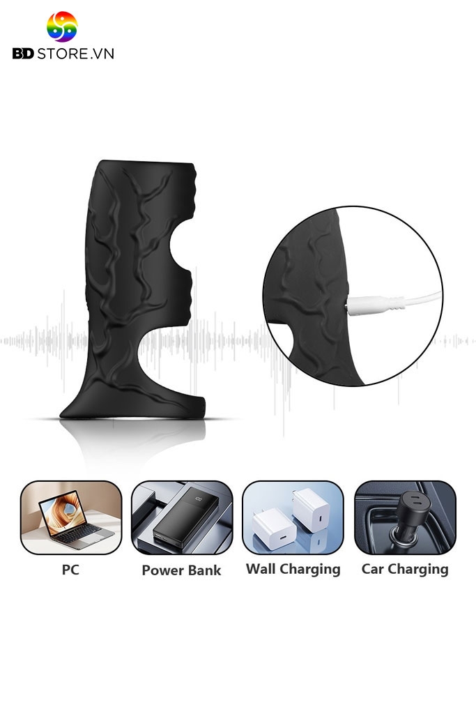 BDT2376 - Vòng rung dương vật đeo gốc với bề mặt có gân nổi dài 10cm