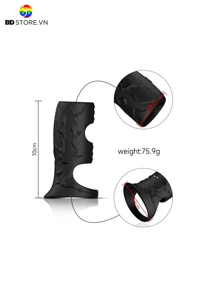 BDT2376 - Vòng rung dương vật đeo gốc với bề mặt có gân nổi dài 10cm