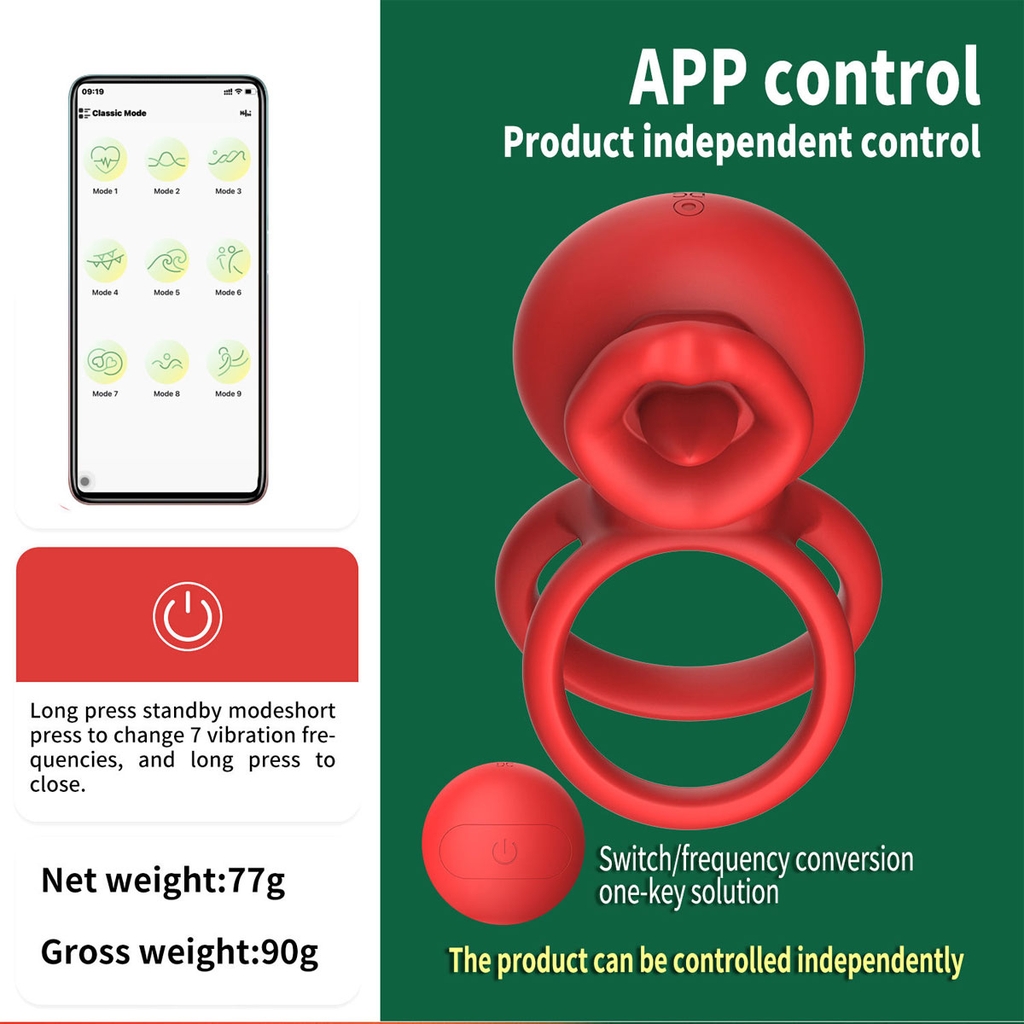BDT2378 - Vòng rung dương vật có lưỡi liếm điều khiển qua APP và sạc điện